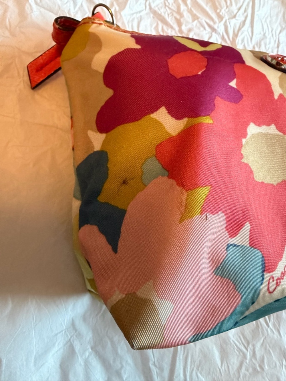 Coach Floral Print Cosmetic Pouch in Red, Pink, Blue, Yellow - Picture 7 of 8
